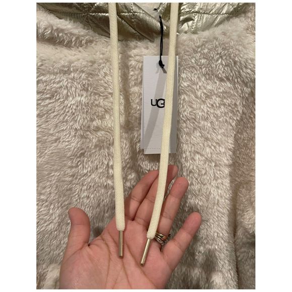 UGG Cream Gold Loyra Stripped Metallic Sherpa Hoodie - Picture 3 of 7